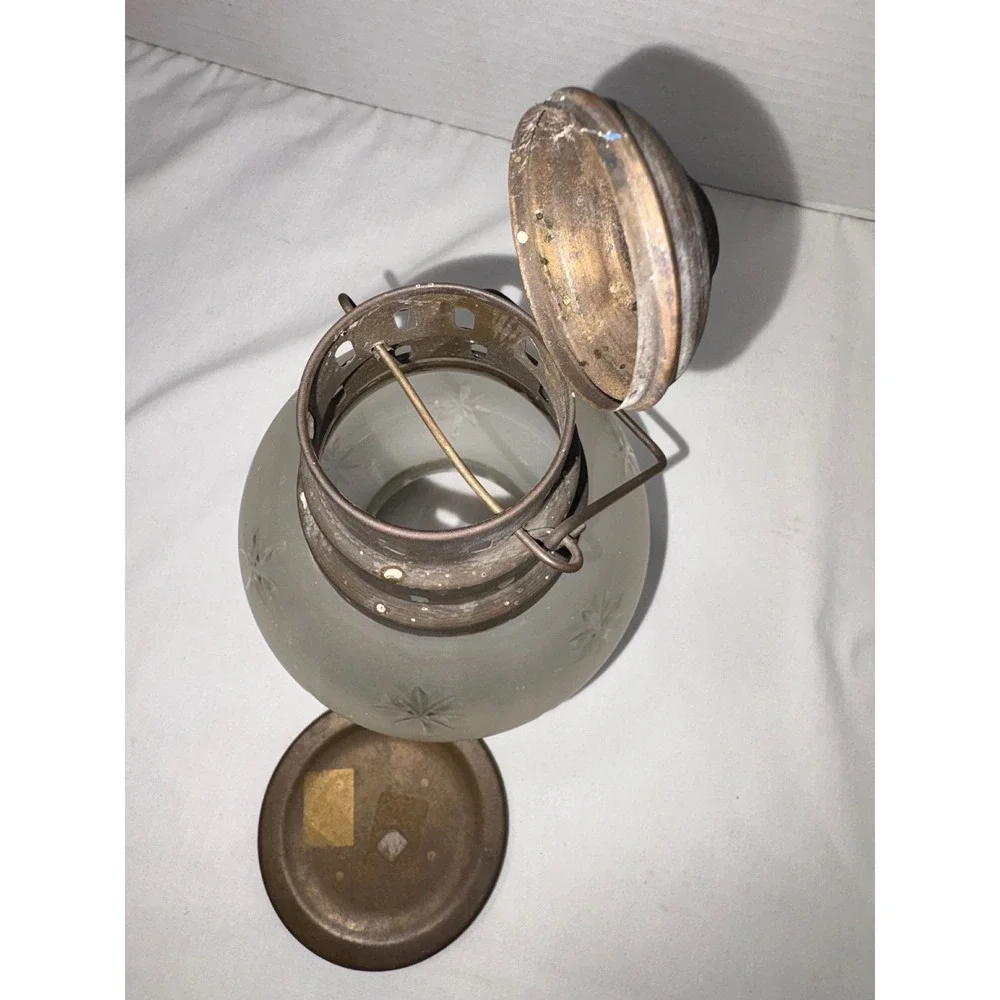 Frosted Etched‎ Star Glass Brass Candle Lantern Hanging Tea Light Holder Vintage